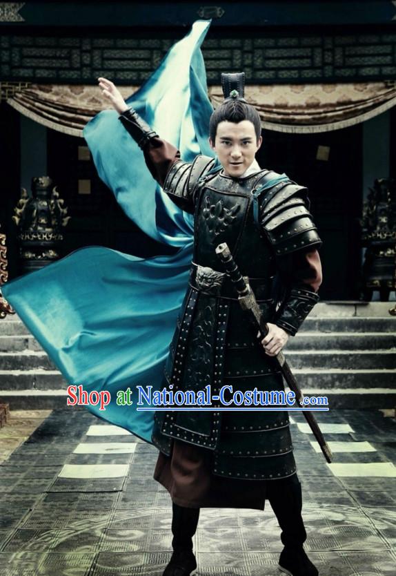 Chinese Qin Dynasty General Emperor Armor Costumes Dresses Clothing Clothes Garment Outfits Suits Complete Set for Men