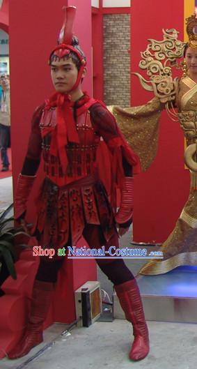 Chinese Qin Dynasty Warrior Opera Dance Costumes Dresses Clothing Clothes Garment Outfits Suits Complete Set for Men