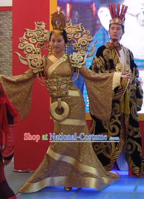 Chinese Qin Dynasty Princess Stage Opera Dance Costumes Dresses Clothing Clothes Garment Outfits Suits Complete Set for Women