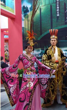 Chinese Qin Dynasty Empress Stage Opera Dance Costumes Dresses Clothing Clothes Garment Outfits Suits Complete Set for Women