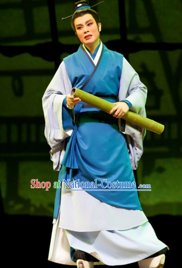 Chinese Qin Dynasty Scholar Poet Painter Costume Dresses Clothing Clothes Garment Outfits Suits Complete Set for Men