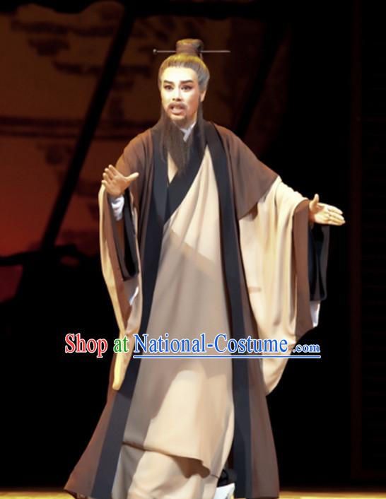 Chinese Qin Dynasty Scholar Poet Painter Teacher Costume Dresses Clothing Clothes Garment Outfits Suits Complete Set for Men