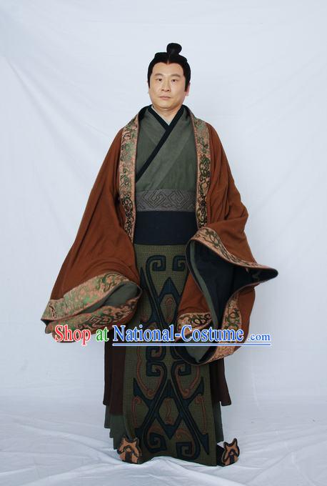 Chinese Qin Dynasty Offiicial Chancellor Prime Minster Costume Dresses Clothing Clothes Garment Outfits Suits Complete Set for Men