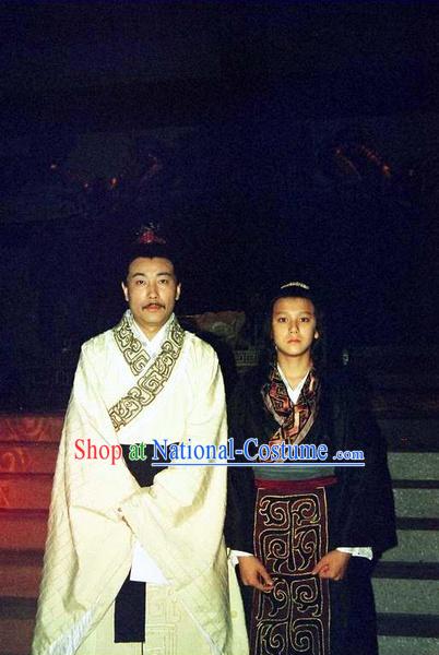 Chinese Qin Dynasty Offiicial Chancellor Prime Minster Costume Dresses Clothing Clothes Garment Outfits Suits Complete Set for Men