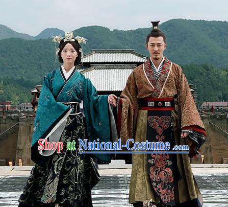 Chinese Han Dynasty Emperor and Empress Costume Dresses Clothing Clothes Garment Outfits Suits Complete Set for men and Women