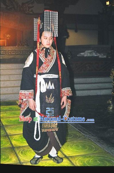 Chinese Qin Dynasty Emperor Qin Shi Huang Costumes Dresses Clothing Clothes Garment Outfits Suits Complete Set for Men