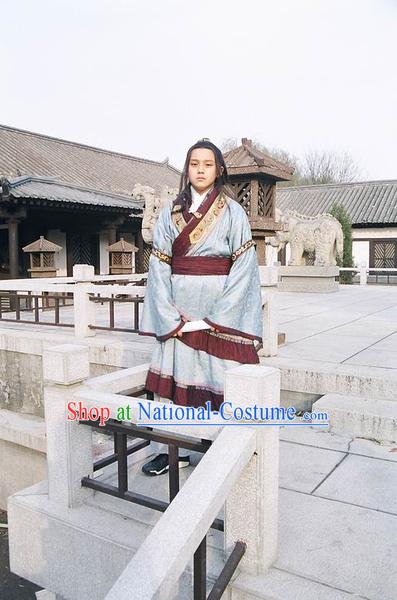 Chinese Qin Dynasty Prince Costume Dresses Clothing Clothes Garment Outfits Suits and Hair Jewelry Complete Set for Boys