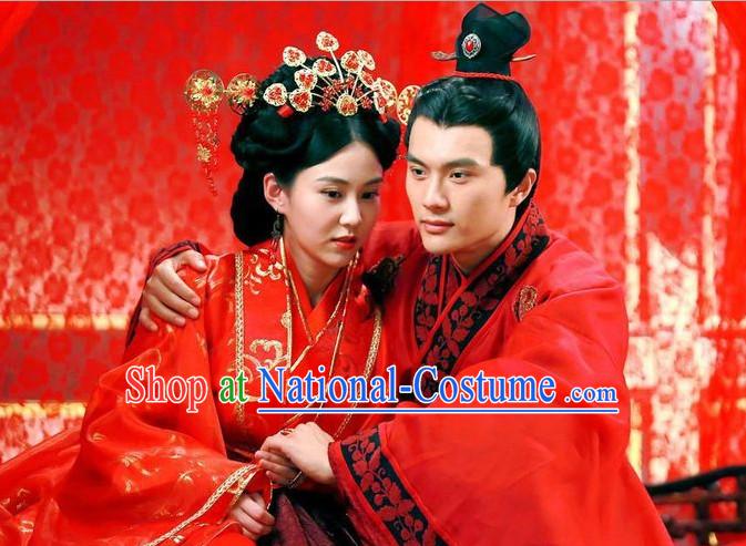 Chinese Traditional Wedding Wig and Headwear Headpieces for Brides and Bridegrooms