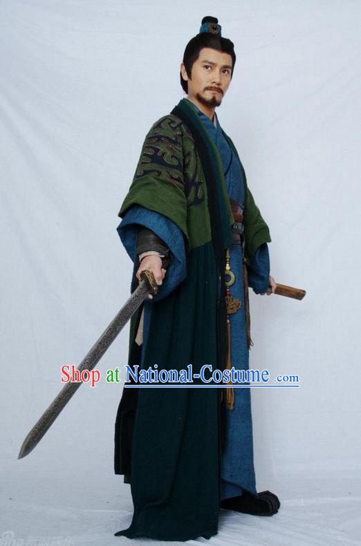 Chinese Qin Dynasty Swordsman Knight Costumes General Costume Dresses Clothing Clothes Garment Outfits Suits Complete Set for Men