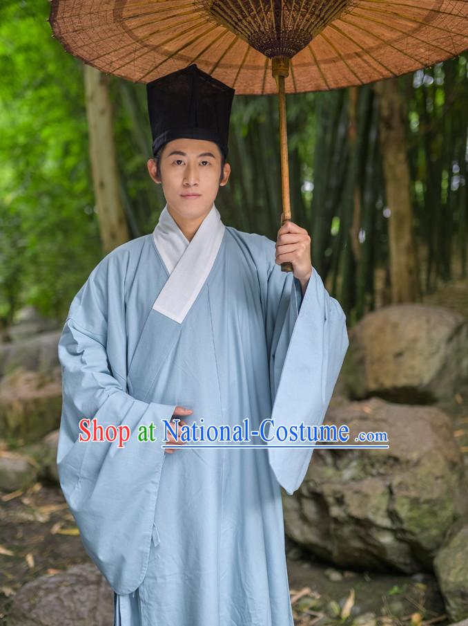 Chinese Traditional Ming Dynasty Scholar Costumes and Hat Complete Set for Men