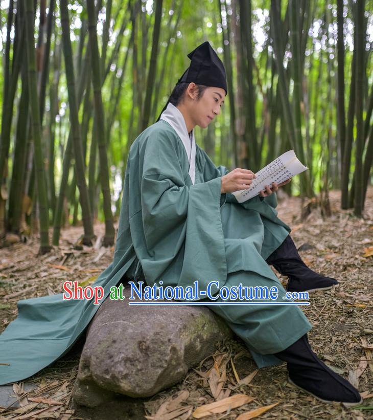 Chinese Traditional Ming Dynasty Student Costumes and Hat Complete Set for Men