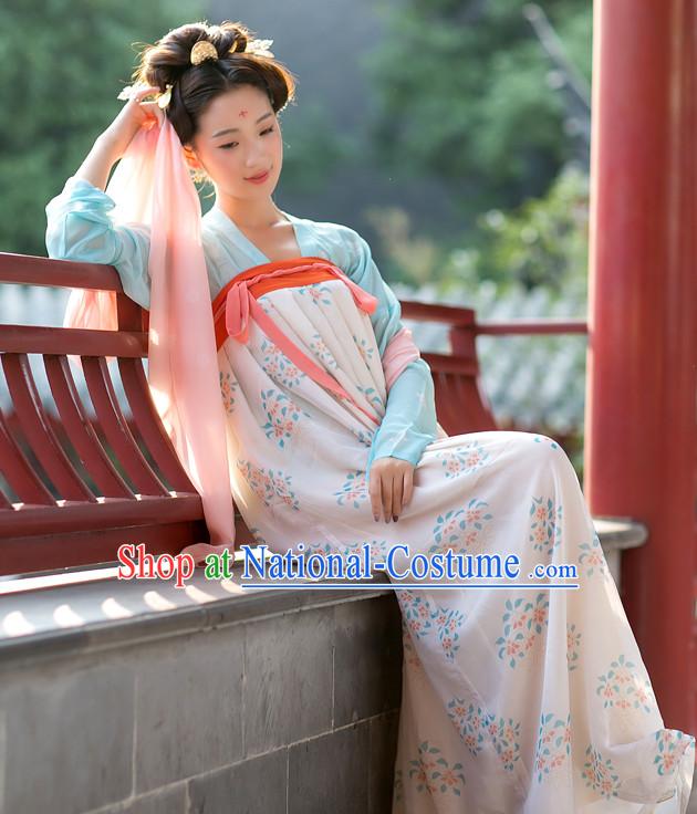 Tang Dynasty Ancient Chinese People Clothes and Hair Accessories Complete Set for Women