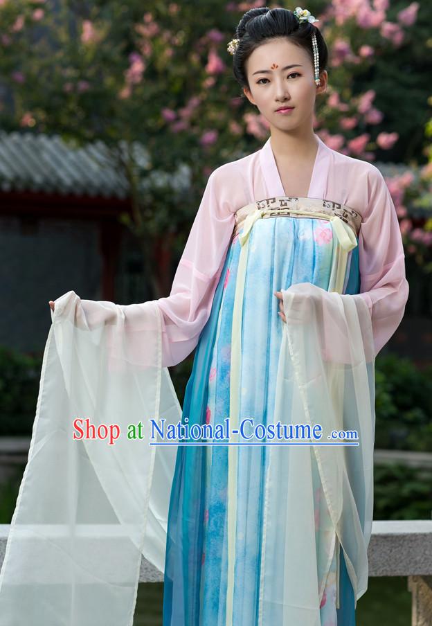 Tang Dynasty Ancient Chinese People Suit and Headpieces Complete Set for Women