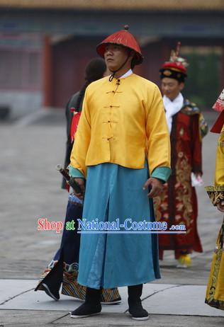 Qing Dynasty Imperial Guard Costume and Hat Complete Set for Men