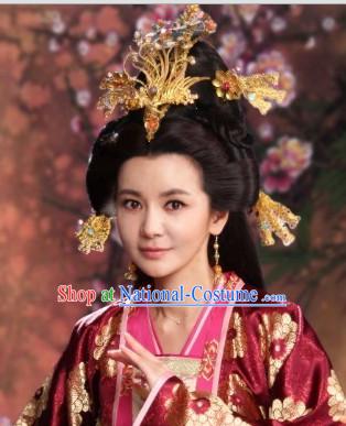 Chinese Ancient Style Imperial Tang Dynasty Princess Wigs and Hair Jewelry Accessories Hairpins Headwear Headdress Hair Fascinators for Women