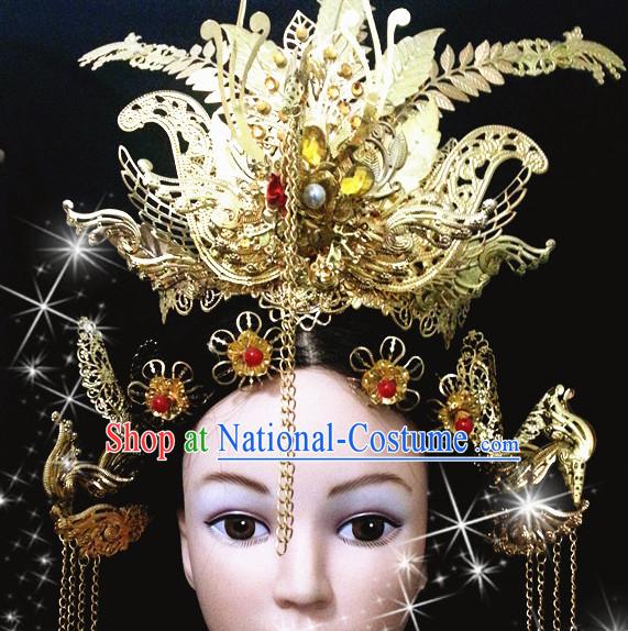 Chinese Ancient Style Imperial Queen Empress Phoenix Hair Jewelry Accessories Hairpins Headwear Headdress Hair Fascinators for Women