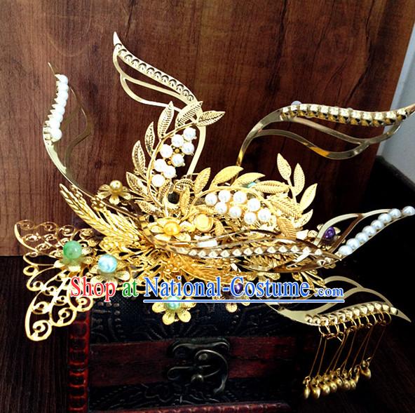 Chinese Ancient Style Imperial Queen Empress Phoenix Hair Jewelry Accessories Hairpins Headwear Headdress Hair Fascinators for Women