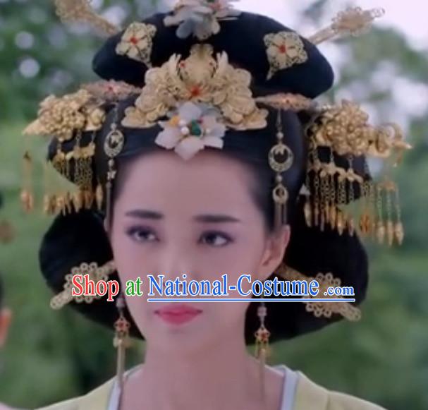 Chinese Ancient Style Queen Wigs and Hair Jewelry Accessories Hairpins Headwear Headdress Hair Fascinators for Women