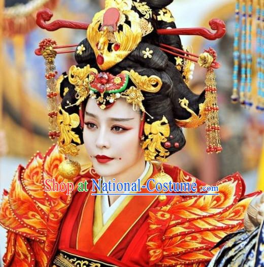 Chinese Ancient Style Queen Wigs and Hair Jewelry Accessories Hairpins Headwear Headdress Hair Fascinators for Women