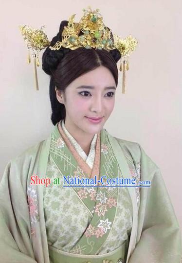 Chinese Ancient Style Queen Princess Wigs and Hair Jewelry Accessories Hairpins Headwear Headdress Hair Fascinators for Women