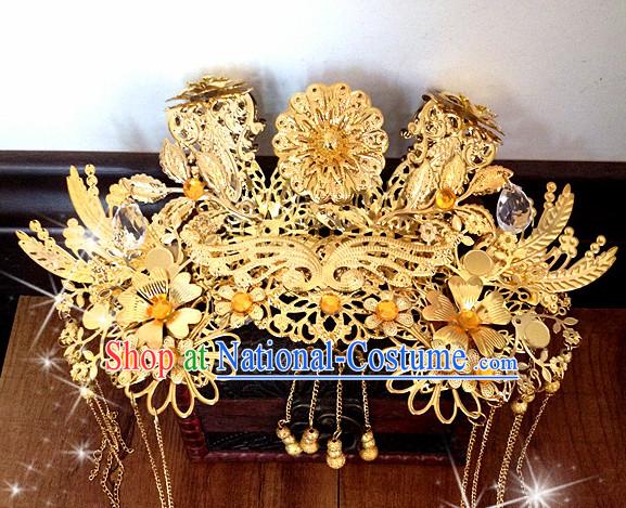 Chinese Ancient Style Queen Princess Wigs and Hair Jewelry Accessories Hairpins Headwear Headdress Hair Fascinators for Women