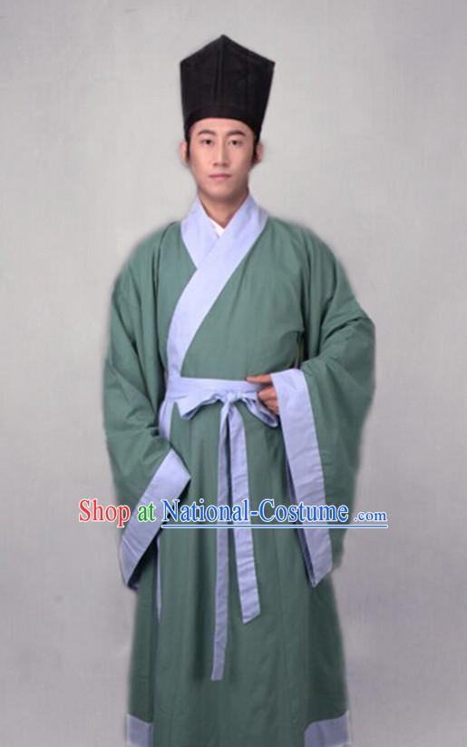 Chinese Costume Chinese Costumes Hanfu Han Fu Ancient China Clothing Dress Garment Suit and Hat Complete Set for Men