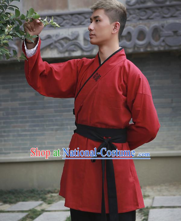 Red Chinese Costume Chinese Costumes Hanfu Han Dynasty Ancient China Scholar Clothing Dress Garment Suits Clothes Complete Set for Men