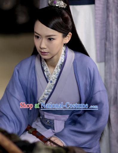 Chinese Swordswoman Black Long Wigs and Headwear Headpieces Hair Jewelry Headdress for Women