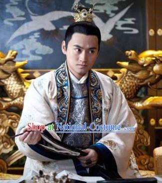 Chinese Imperial Prince Black Long Wigs and Headwear Headpieces Hair Jewelry Headdress for Men