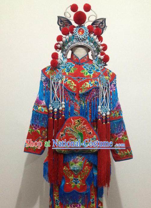 Chinese Opera Classic Embroidered Armor Costumes Chinese Costume Dress Wear Outfits Suits and Crown for Women