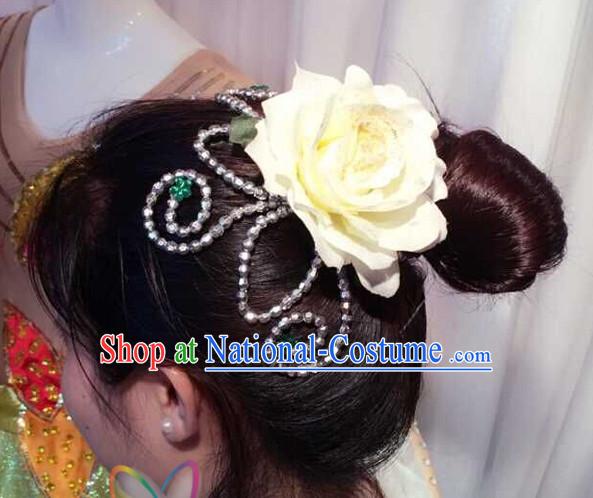 Chinese Dance Apparel Flower Headwear Folk Dancing Headdress Headpieces Hair Accessories