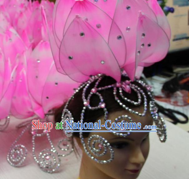 Chinese Stage Performance Classic Lotus Flower Dance Apparel Folk Dancing Headdress Headpieces Hair Accessories