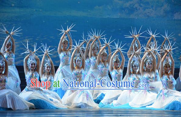 Chinese Folk Winter Queen Stage Dance Costumes and Hair Accessories