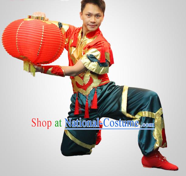 Chinese Folk Red Lantern Dance Costumes and Lantern Props for Men