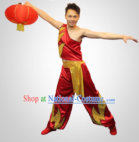 Chinese Folk Red Lantern Dance Costumes and Lantern Props for Men