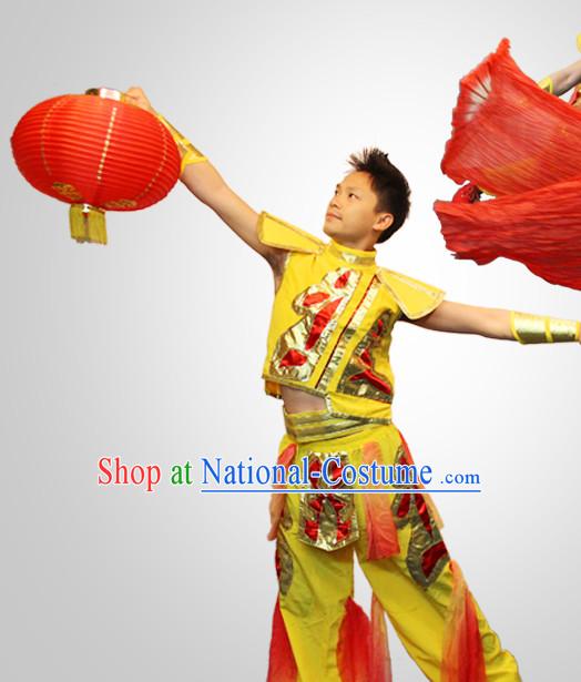 Chinese Folk Red Lantern Dance Costumes and Lantern Props for Men