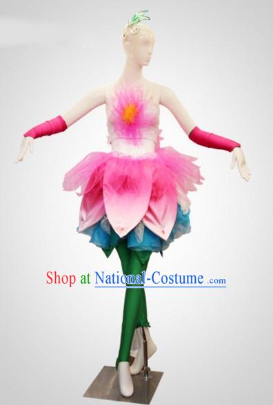 Chinese Folk Flower Dance Costumes and Flower Headdress Props for Women