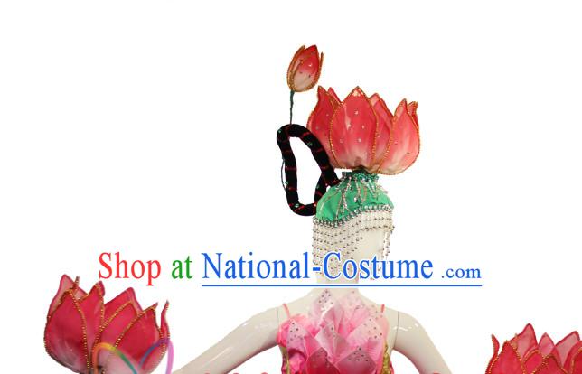 Chinese Stage Performance Classic Lotus Dance Apparel Folk Dancing Headdress Headpieces Hair Accessories