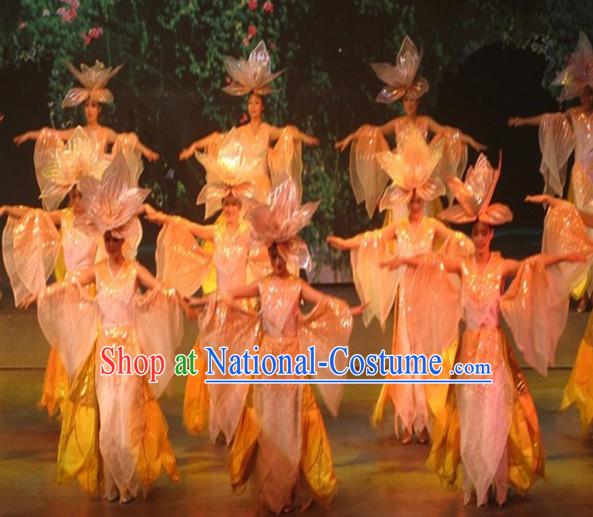 Chinese LED Lights Folk Flower Classic Dance Costumes and Headwear Complete Set for Women