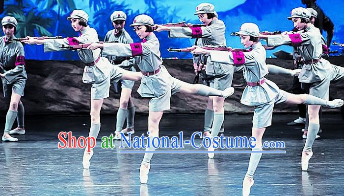 Chinese Folk Red Army Dance Costumes Complete Set for Women