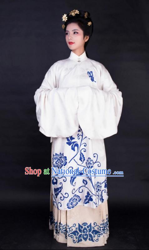 Chinese Ming Dynasty Clothes Clothing Costumes and Hair Accessories Complete Set for Women