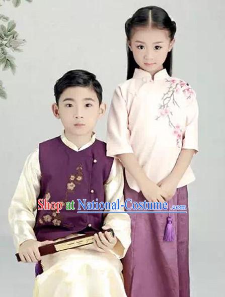 Minguo Period Chinese Costume Ancient China Ethnic Costumes Han Fu Dress Wear Outfits Suits Clothing for Kids