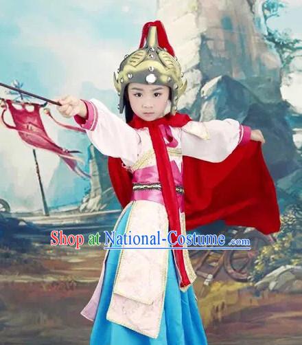 Chinese Hua Mulan Costume Ancient China Ethnic Costumes Han Fu Dress Wear Outfits Suits Clothing for Kids