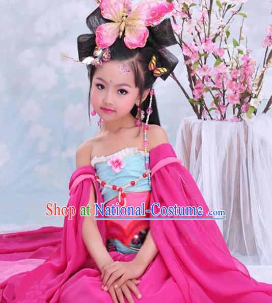 Chinese Tang Dynasty Butterfly Princess Costume Ancient China Ethnic Costumes Han Fu Dress Wear Outfits Suits Clothing for Kids