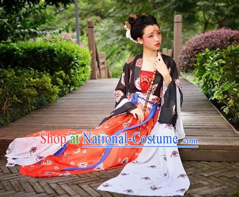 Chinese Tang Dynasty Clothes Clothing Costumes and Hair Accessories Complete Set for Women