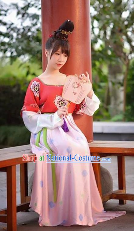 Chinese Tang Dynasty Clothes Clothing Costumes and Hair Accessories Complete Set for Women