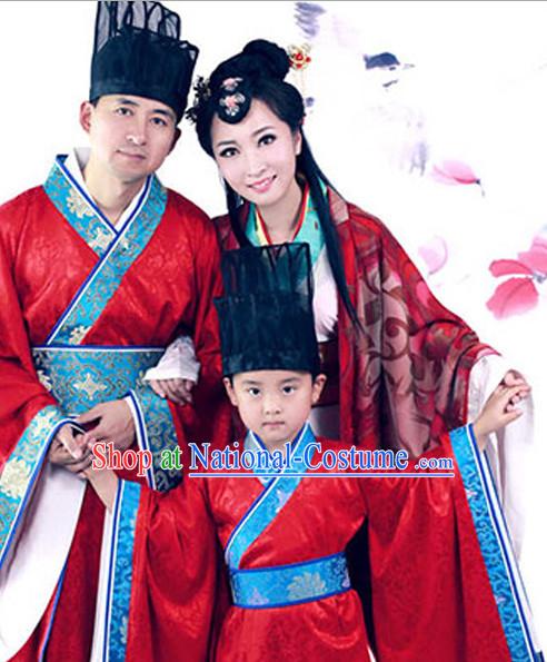 Chinese Han Dynasty Costume Ancient China Costumes Han Fu Dress Wear Outfits Suits Clothing for Men Women Kids