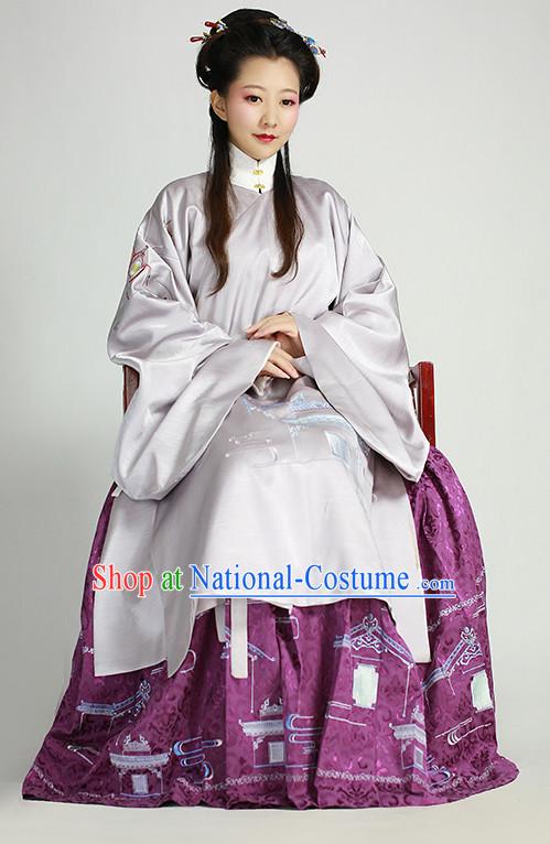 Ming Dynasty Clothing Chinese Classic Costume Ancient China Costumes Han Fu Dress Wear Garment Outfits Suits Clothing and Hair Accessories Complete Set for Women