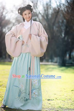 Ming Dynasty Clothing Chinese Classical Costume Ancient China Costumes Han Fu Dress Wear Garment Outfits Suits Clothing and Hair Accessories Complete Set for Women