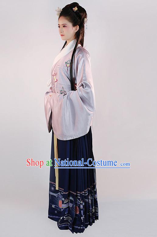 Ming Dynasty Clothing Chinese Classical Costume Ancient China Costumes Han Fu Dress Wear Garment Outfits Suits Clothing and Hair Accessories Complete Set for Women